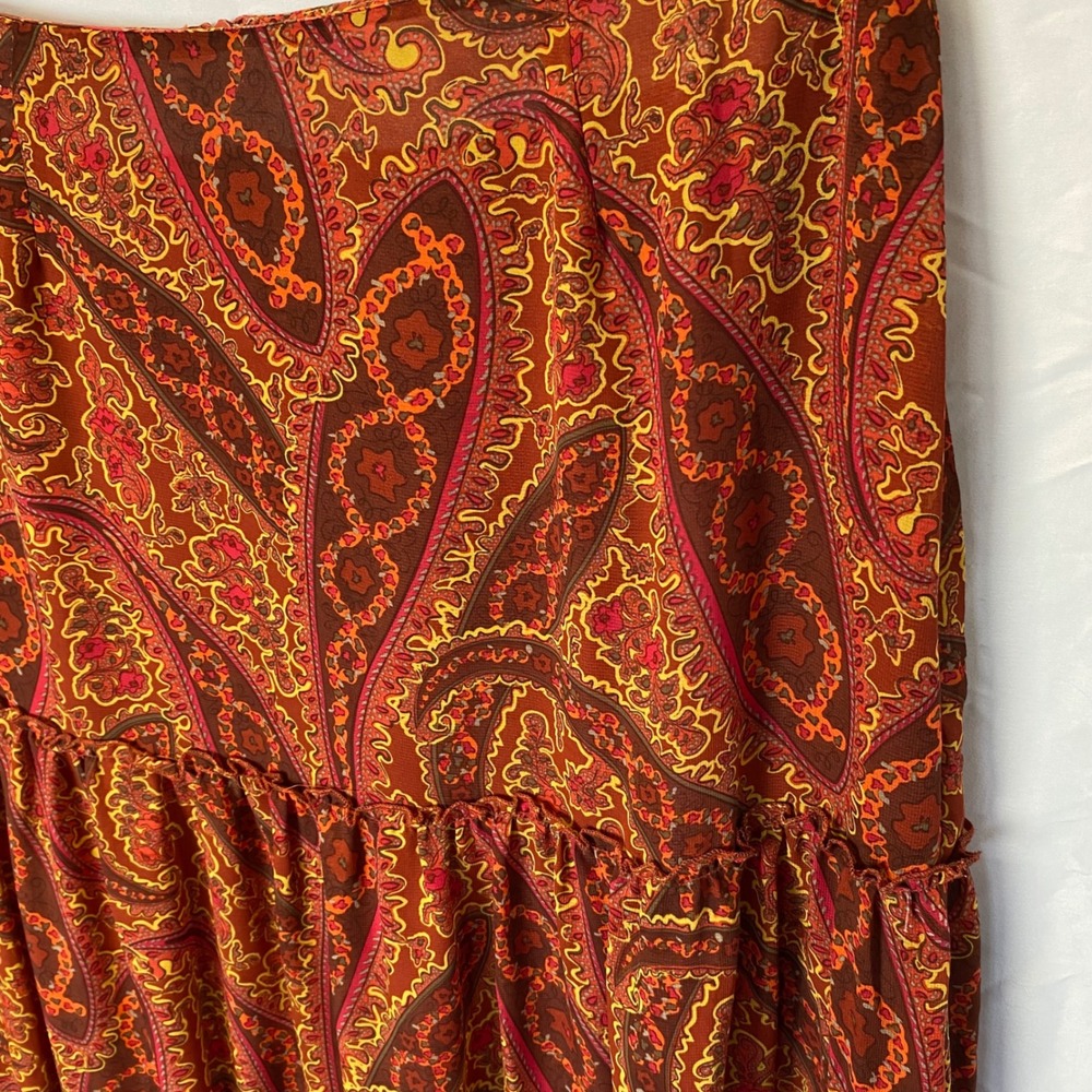 Chadwicks Paisley Tiered Maxi Skirt Size 12 Tall Orange Boho Fairy Gypsy Hippie - Picture 2 of 7
